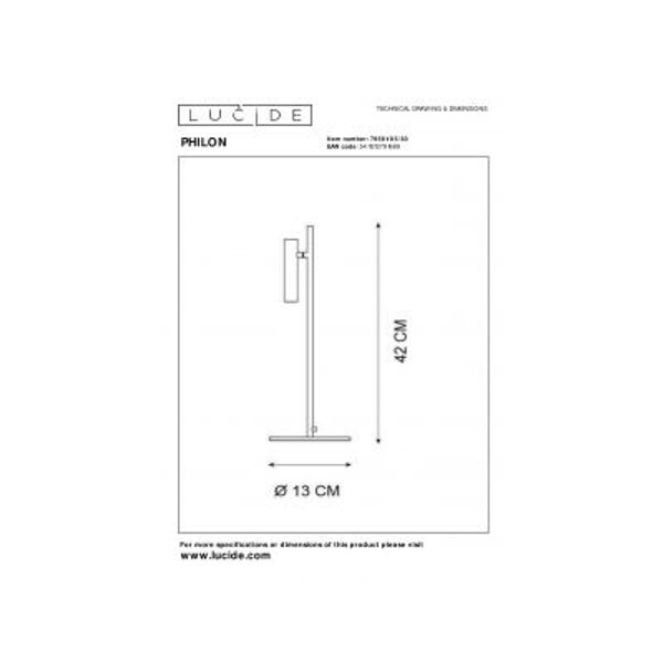 Lucide PHILON - Tafellamp - Ø 13 cm - LED Dimb. - 1x4,5W 3000K - Zwart