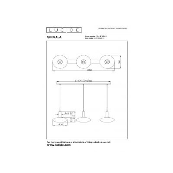 Lucide SINGALA HANGLAMP 3XE27 MAT GOUD / MESSING