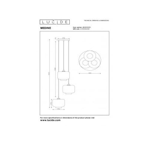 MEDINE PENDEL Ø35cm 3xE27 OPAAL  Lucide