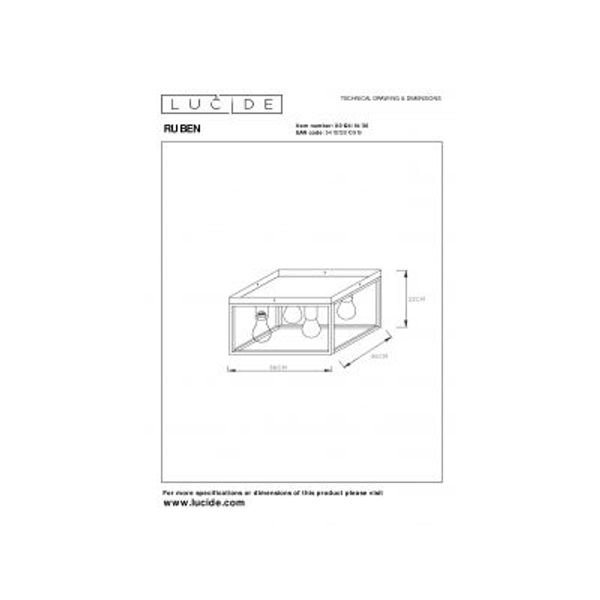 Lucide RUBEN Plafonnière-Zwart-4xE27-40W-Metaal