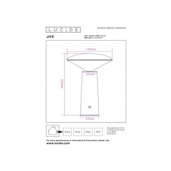 Lucide JIVE Tafellamp Buiten-Wit-Ø13,7-LED Dimb.-3W