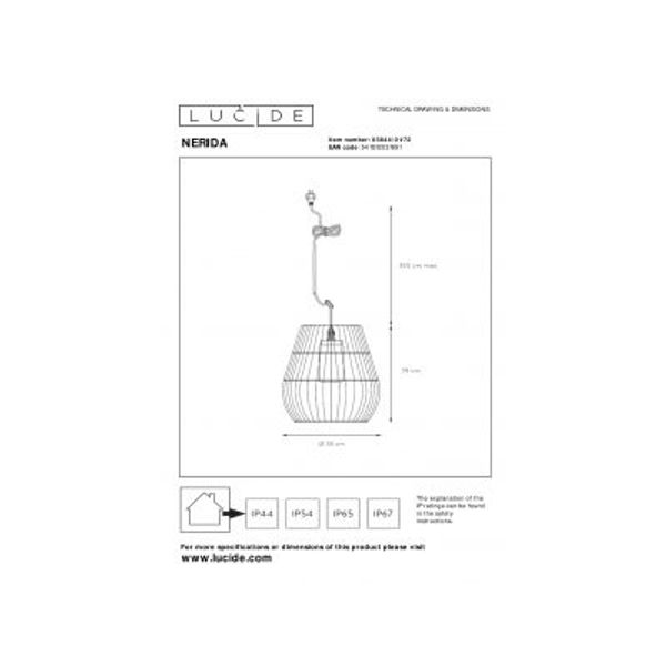 Lucide NERIDA Hanglamp Buiten-Nature.-Ø35-1xE27-40W-IP44