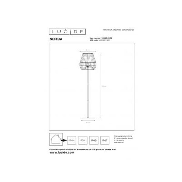 Lucide NERIDA Vloerlamp Buiten-Zwart-Ø35-1xE27-40W-IP44