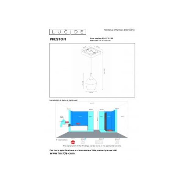 Lucide PRESTON Hanglamp Badk.-Zwart-Ø10-1xGU10-50W-IP44