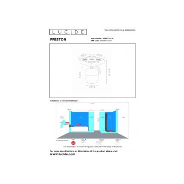 Lucide PRESTON Plafondspot Badk.-Zwart-1xGU10-50W-IP44