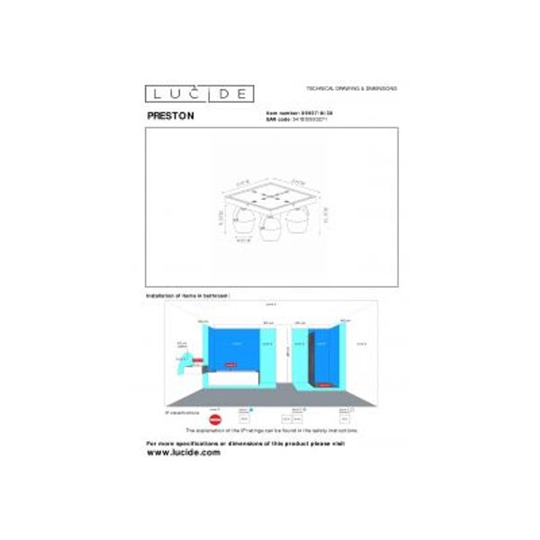 Lucide PRESTON Plafondspot Badk.-Zwart-4xGU10-50W-IP44