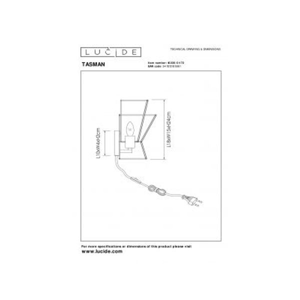 Lucide TASMAN Wandlamp-Nature.-1xE14-40W-Papier