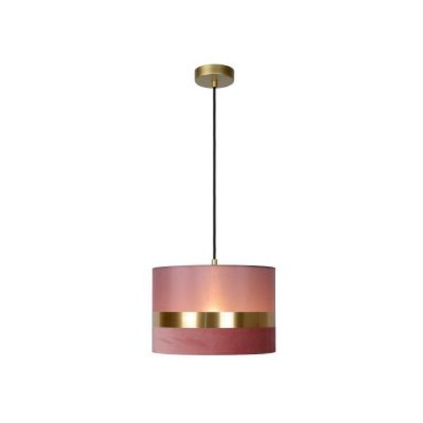 Lucide TUSSE. Hanglamp-Roze-1xE27-60W-Linnen