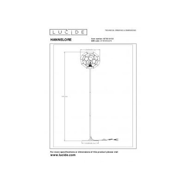 Lucide HANNELOR. Vloerlamp-Mat Go.-Ø30-1xE27-40W-Metaal