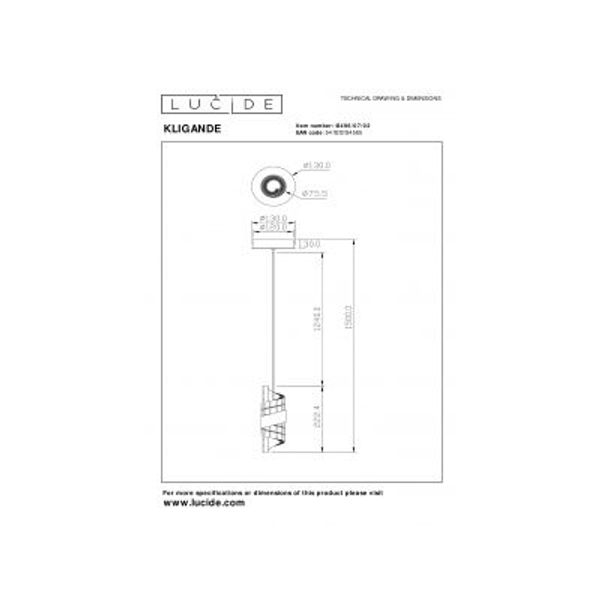 Lucide KLIGANDE Hanglamp-Mat Go.-Ø13-LED-9W-2700K-Acryli.