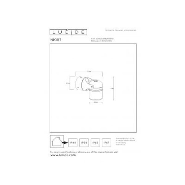 Lucide NIORT Wandspot Buiten-Zwart-1xGU10-6W-IP44-Alumin.