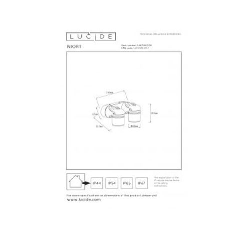 NIORT Plafondspot Buiten-Zwart-2xGU10-6W-IP44  Lucide