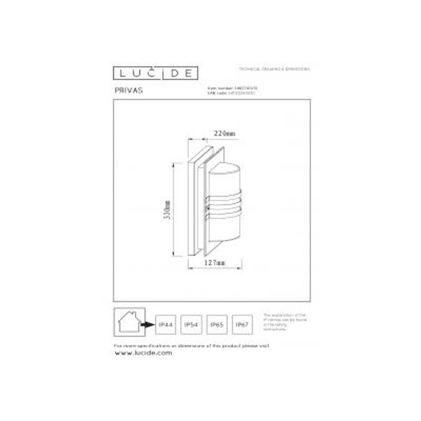 Lucide PRIVAS Wandlamp Buiten-Wit-1xE27-60W-IP44-PVC