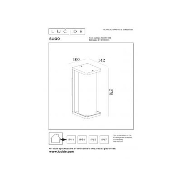 Lucide SLIGO Wandlamp Buiten-Zwart-1xE27-15W-IP54-PVC