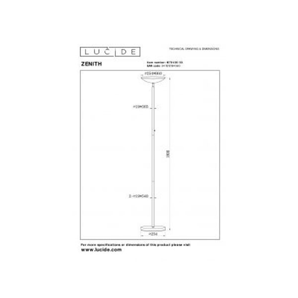 Lucide ZENITH Vloerlamp-Zwart-LED Dimb.-20W-3000K-Metaal