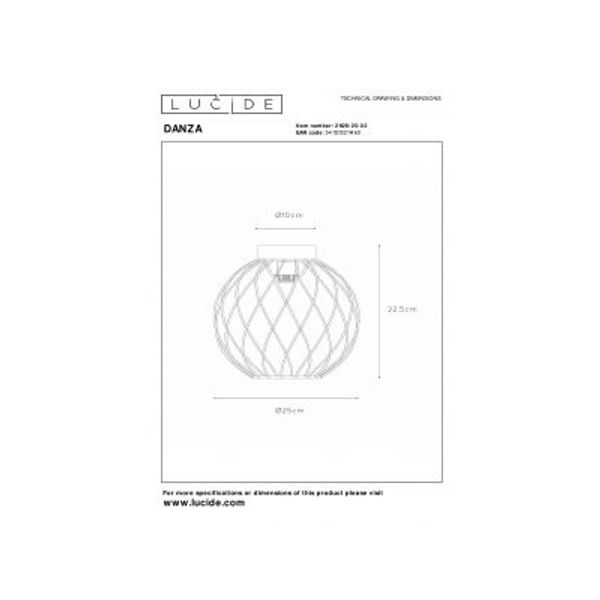 Lucide DANZA Plafonnière-Mat Go.-Ø25-1xE27-40W-Metaal