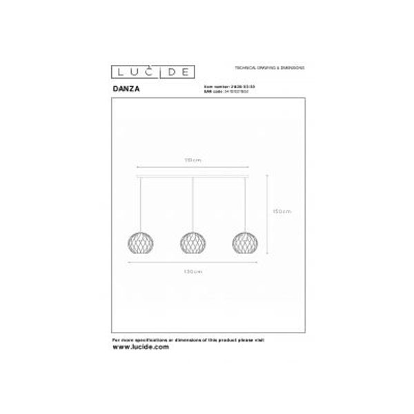 Lucide DANZA Hanglamp-Zwart-3xE27-40W-Metaal