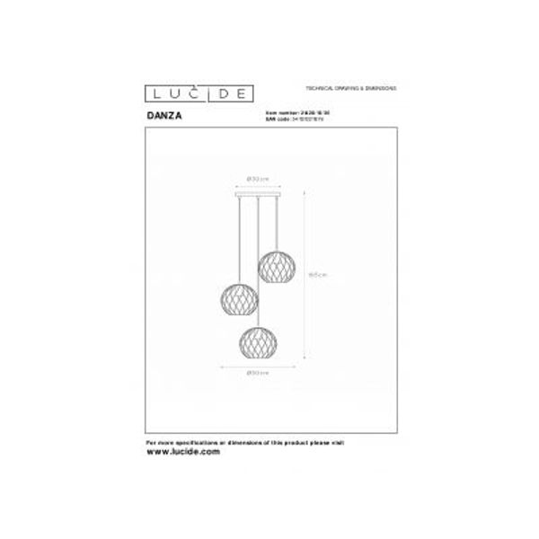 Lucide DANZA Hanglamp-Zwart-Ø50-3xE27-40W-Metaal