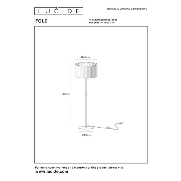 Lucide FOLD Vloerlamp-Wit-Ø45-1xE27-40W-Stof