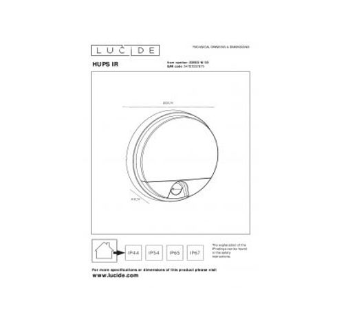 HUPS IR Wandlamp Buiten-Zwart-LED-10W-3000K-IP54  Lucide