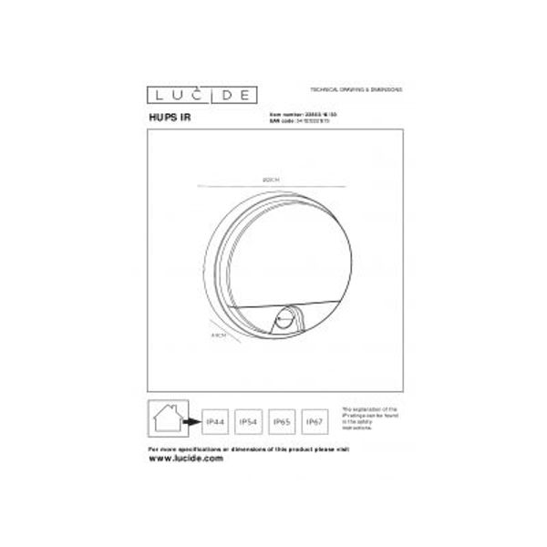 Lucide HUPS IR Wandlamp Buiten-Zwart-LED-10W-3000K-IP54