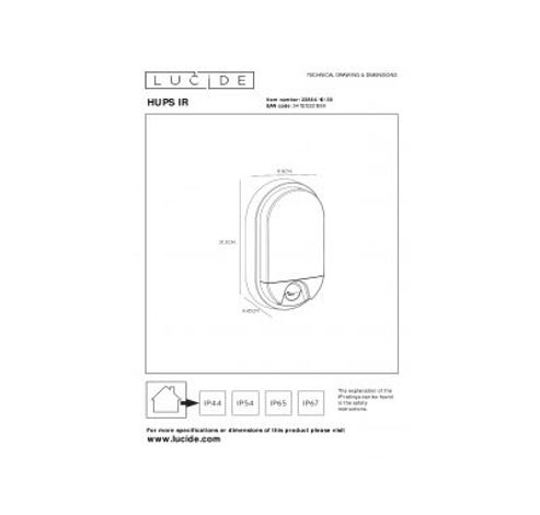 HUPS IR Wandlamp Buiten-Zwart-LED-10W-3000K-IP54  Lucide