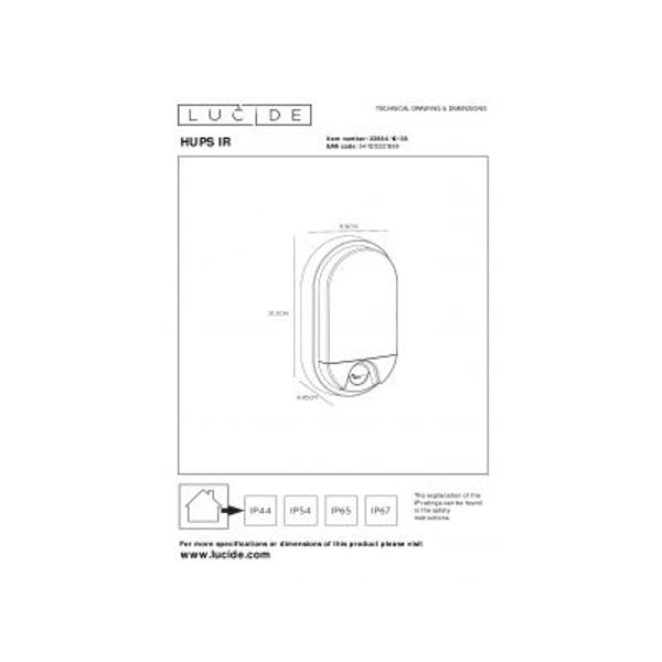 Lucide HUPS IR Wandlamp Buiten-Zwart-LED-10W-3000K-IP54