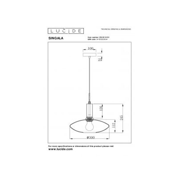 Lucide SINGALA Hanglamp-Mat Go.-Ø30-1xE27-60W-Glas