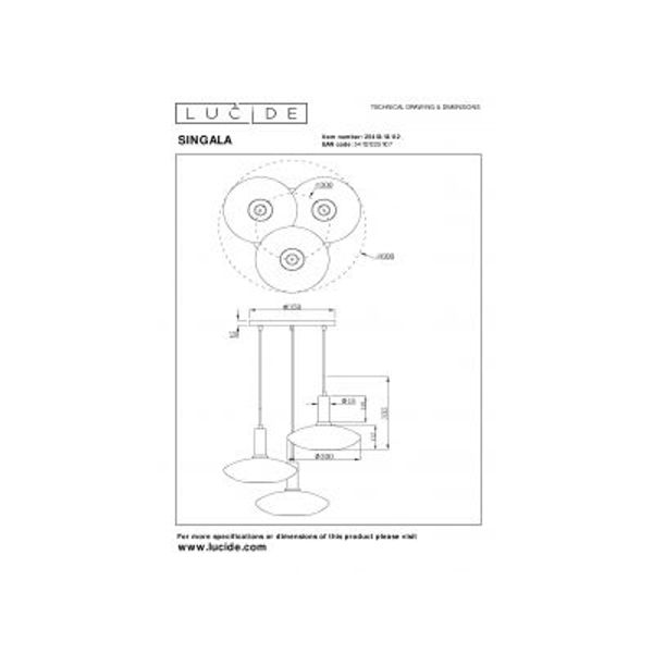 Lucide SINGALA Hanglamp-Mat Go.-3xE27-60W-Glas