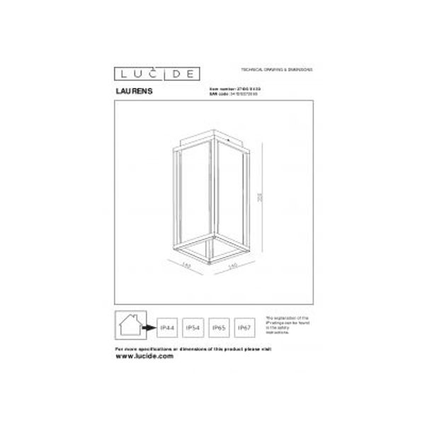 Lucide LAURENS Plafonnière Buiten-Zwart-1xE27-15W-IP54