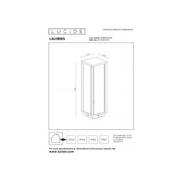 Lucide LAURENS Sokkellamp Buiten-Zwart-1xE27-15W-IP54