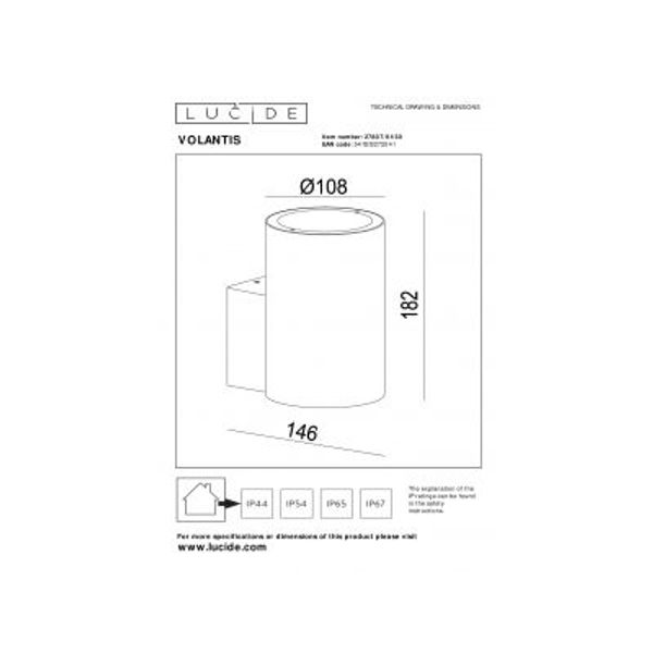 Lucide VOLANTIS Wandspot Buiten-Zwart-1xE27-40W-IP54