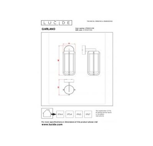 GARLAND Wandlamp Buiten-Zwart-1xE27-20W-IP44-Glas  Lucide