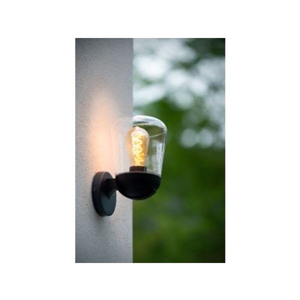 Lucide TULSA Wandlamp Buiten-Zwart-1xE27-40W-IP44-Glas