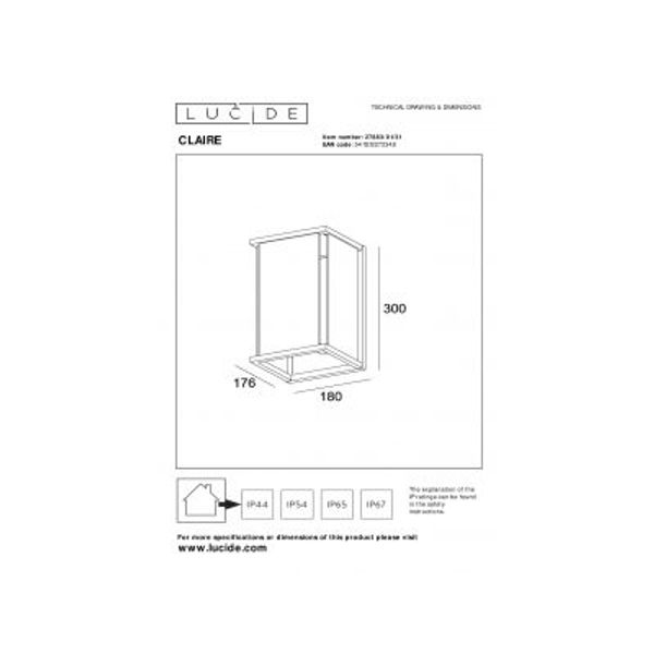 Lucide CLAIRE Wandlamp Buiten-Wit-1xE27-15W-IP54-Glas