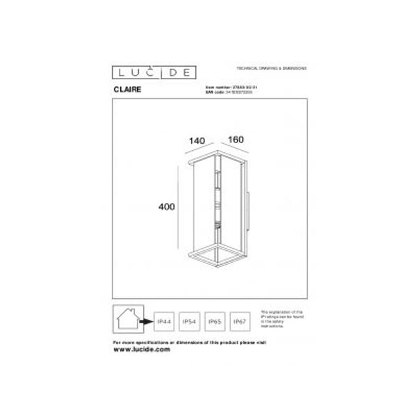 Lucide CLAIRE Wandlamp Buiten-Wit-2xE27-15W-IP54-Glas