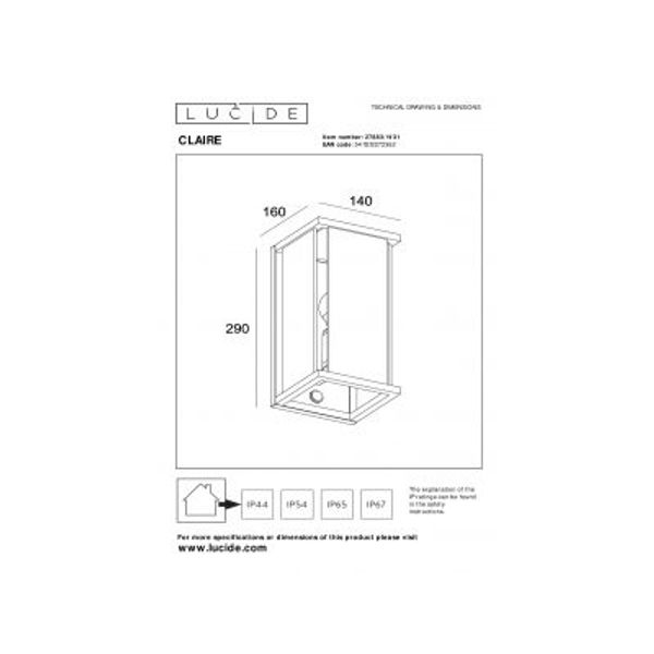 Lucide CLAIRE Wandlamp Buiten-Wit-1xE27-15W-IP54-Glas