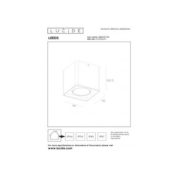 Lucide LEEDS Plafonnière Buiten-Zwart-LED-9W-2700K-IP54