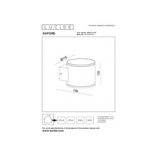 Lucide OXFORD Wandlamp Buiten-Zwart-1xG9-5W-IP54-Alumin.