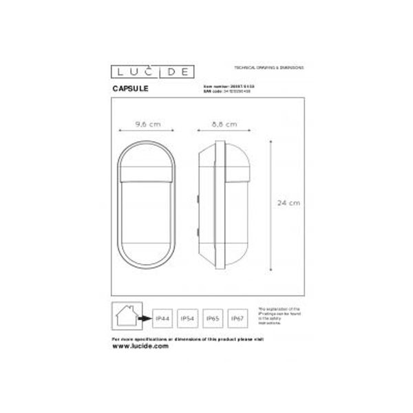 Lucide CAPSULE Wandlamp Buiten-Zwart-1xE27-15W-IP54