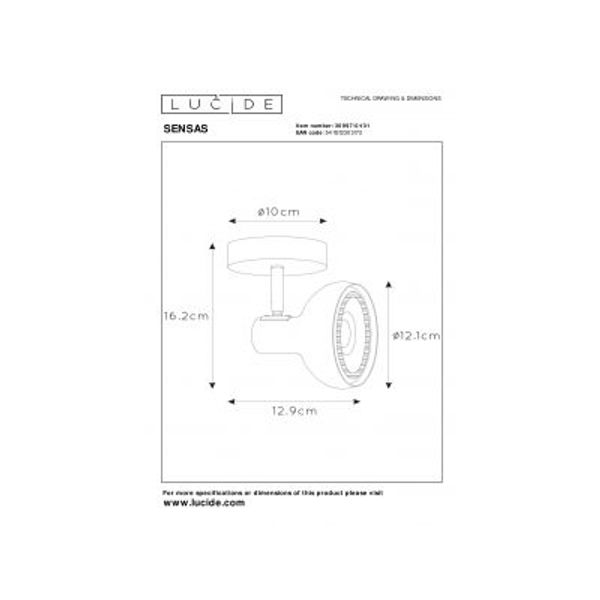 Lucide SENSAS Plafondspot-Wit-1xGU10 (ES111)-12W-Staal