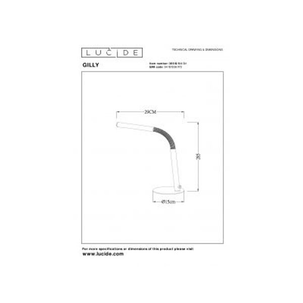 Lucide GILLY Bureaulamp-Wit-LED Dimb.-3W-2700K-Metaal