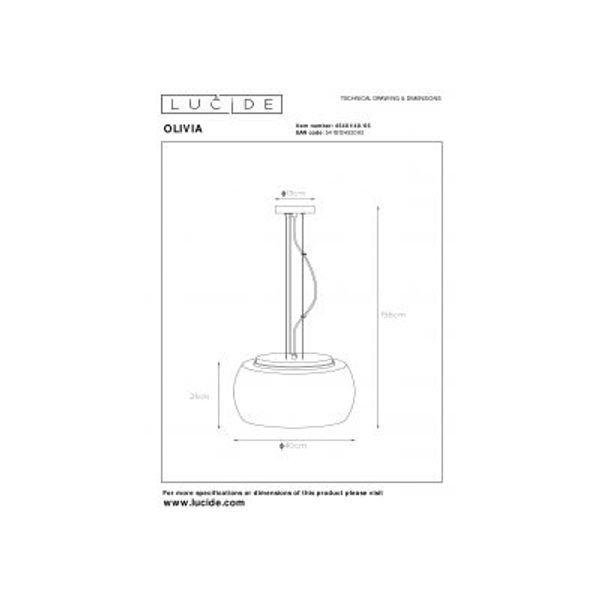 Lucide OLIVIA Hanglamp-Fumé-Ø40-3xE27-40W-Glas