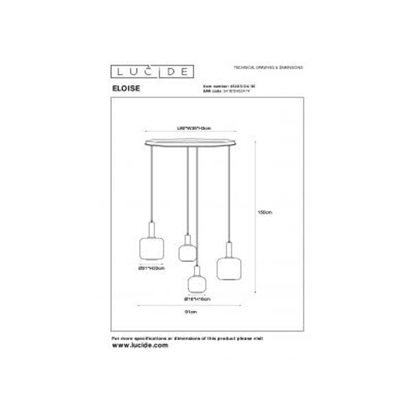 Lucide ELOISE Hanglamp-Zwart-4xE27-40W-Glas