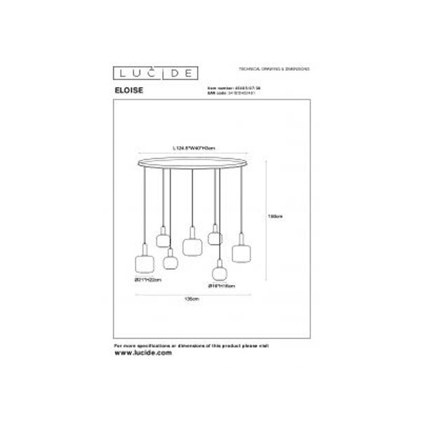 Lucide ELOISE Hanglamp-Zwart-7xE27-40W-Glas