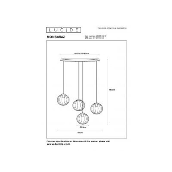 Lucide MONSARAZ Hanglamp-Groen-4xE27-40W-Glas