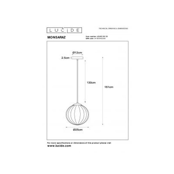 Lucide MONSARAZ Hanglamp-Groen-Ø25-1xE27-40W-Glas