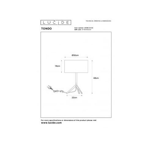 TONDO Tafellamp-Mat Go.-Ø30-1xE27-60W-Katoen  Lucide