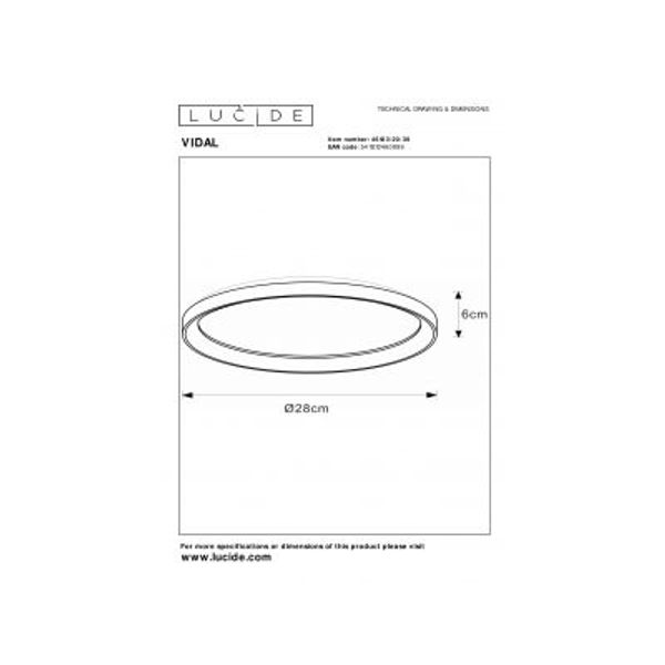 Lucide VIDAL Plafonnière-Zwart-Ø28-LED Dimb.-20W-2700K