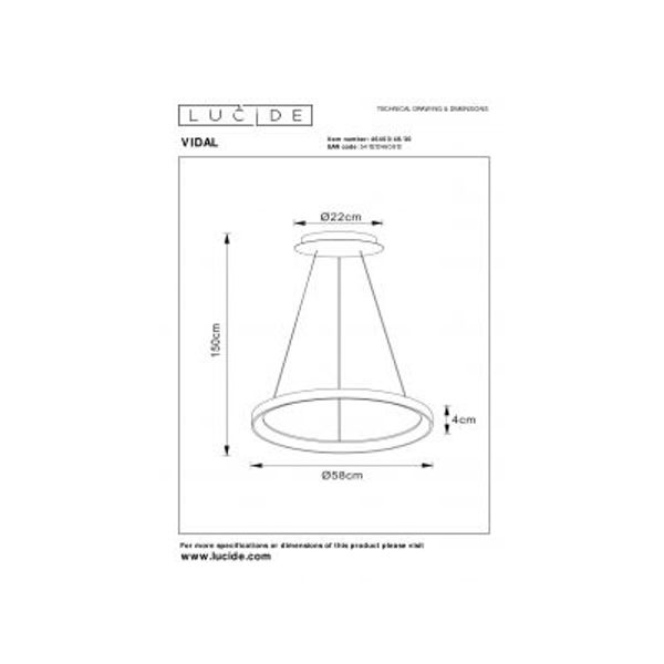 Lucide VIDAL Hanglamp-Zwart-Ø58-LED Dimb.-48W-2700K